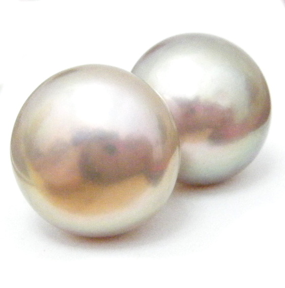 Beige Pink 14.5mm Button Pearl Stud Earrings
